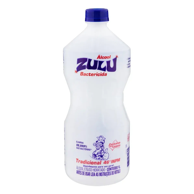 Álcool Líquido 46º INPM Bactericida Tradicional Zulu Frasco 1L