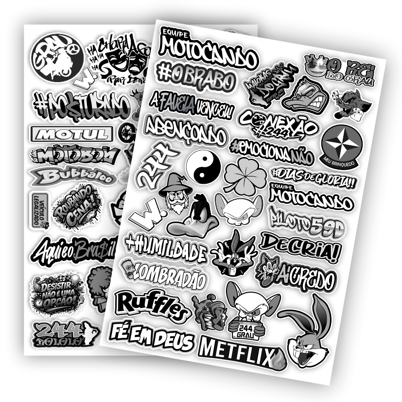 Adesivos Grau 244 Preto e Branco Cartelas Street Bike Montadinha Moto Vinil Resistente Água mod2