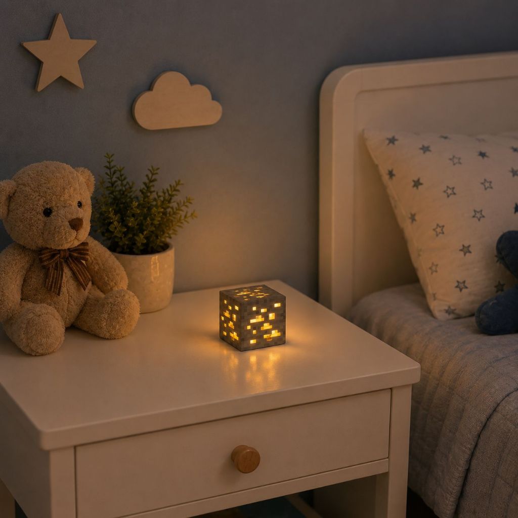 Luminária Cubo Minério LED USB Recarregável Luz Ambiente Decorativa Azul Amarelo Vermelho Quarto Gamer