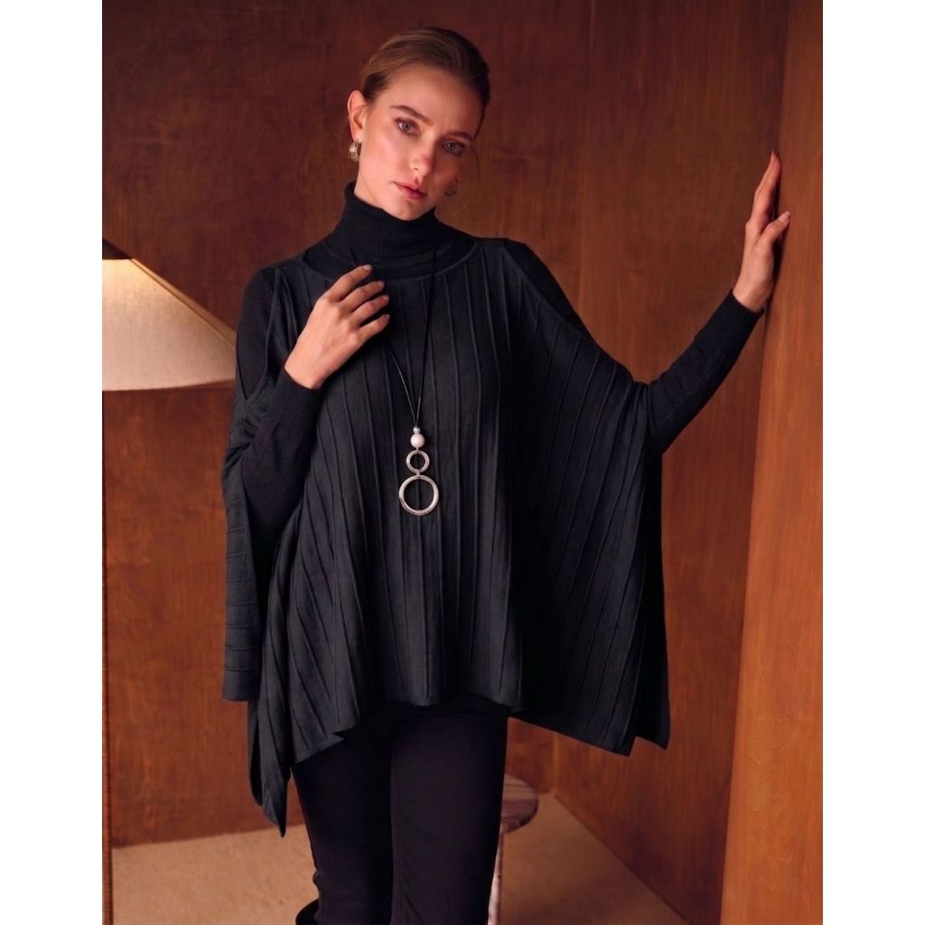 Poncho Capa Tricot Feminino Casaco Trico Elegante Moda Blogueira Outono Inverno