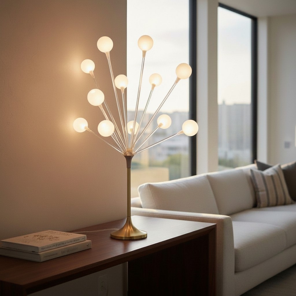 Luminária De Chão De Canto Moderna Com 10 Globos Luz Quente 130cm