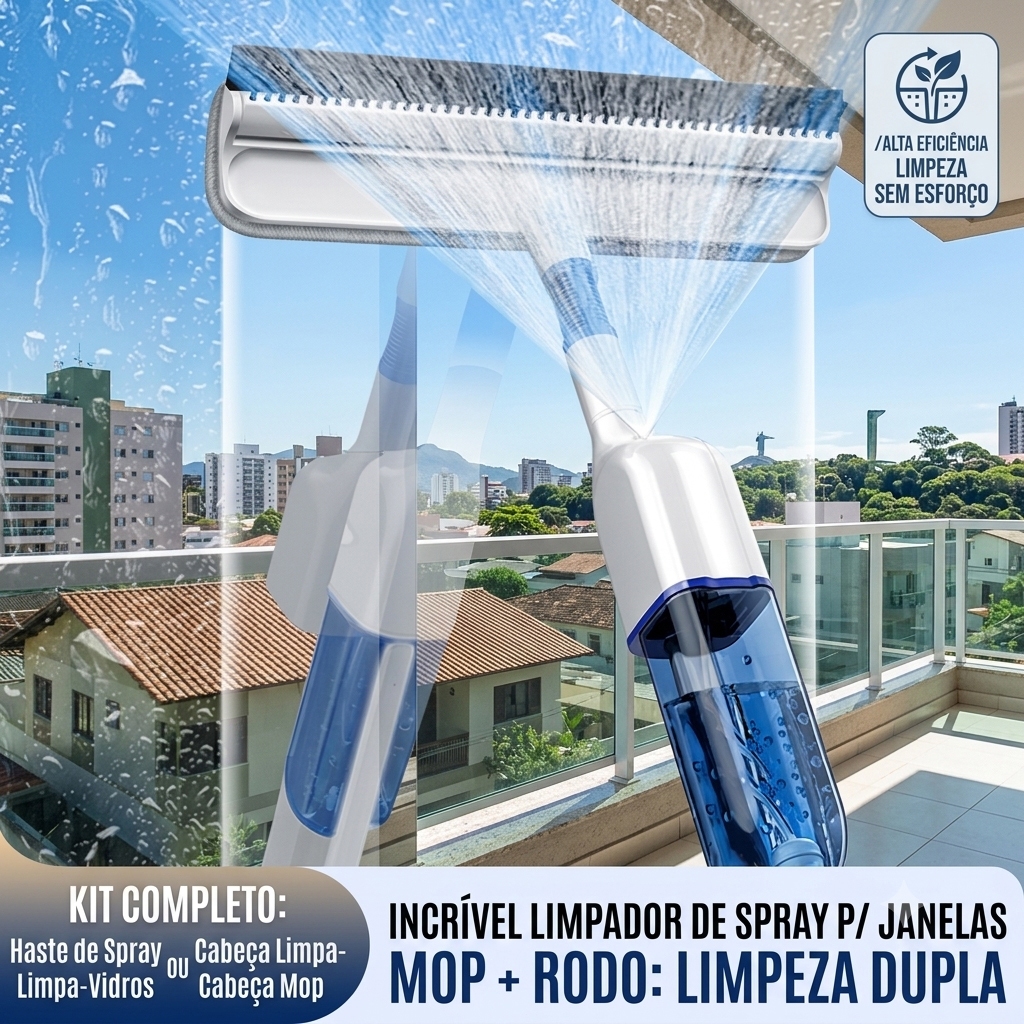 Rodo Limpa Vidros E Janelas Com Borrifador E Cabo Longo Extensível Raspador Multifuncional De Limpeza