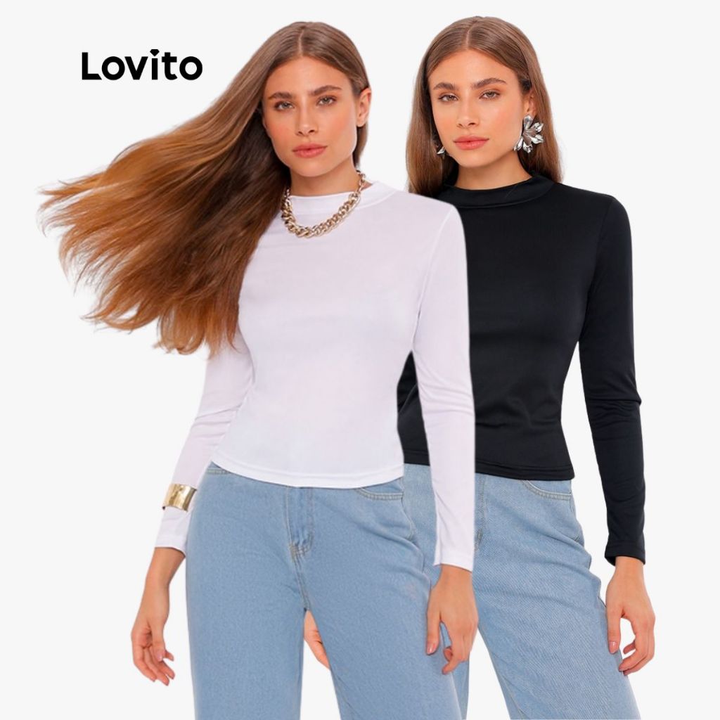 Lovito Kit 2 Blusas Manga Longa Inverno Básica Moda Feminina BRTKB709BRL740