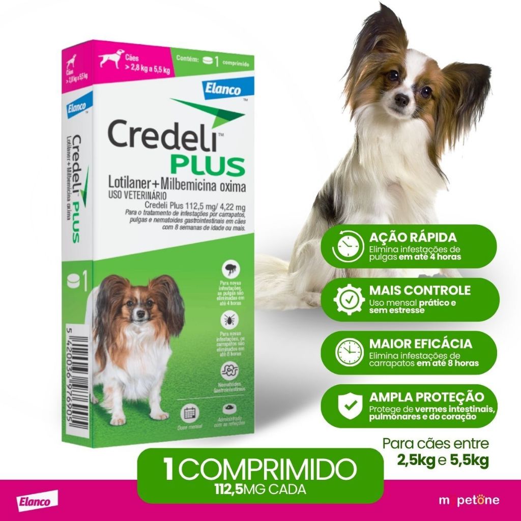 Credeli Plus Elanco para Cães de 2,8 a 5,5kg - 1 Comprimido