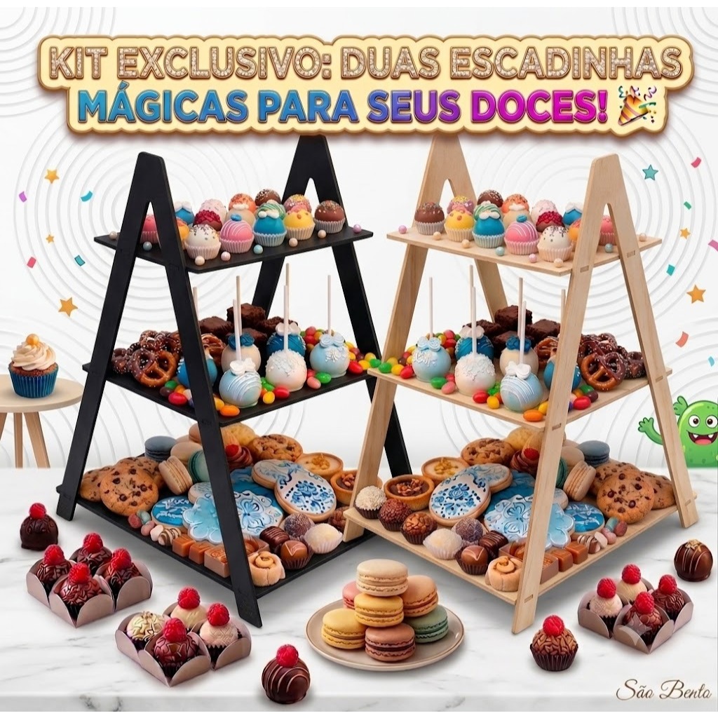Escada Escadinha Porta Doces MDF 3 Degraus Decoração Mesa Casamento Aniversário