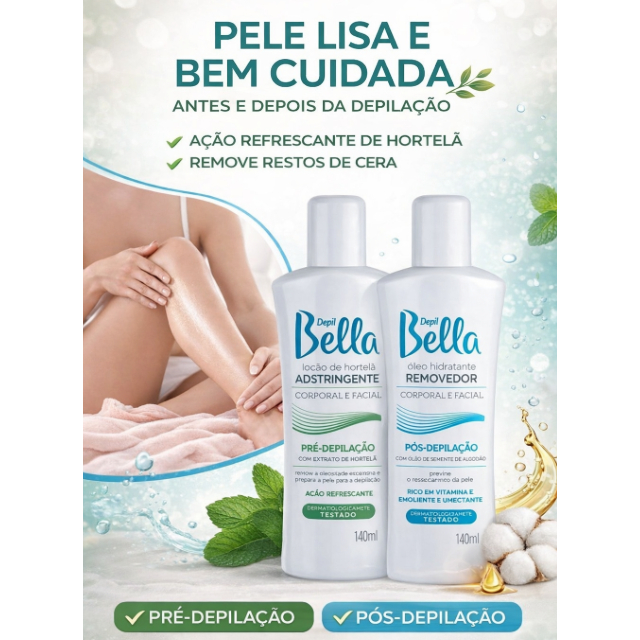 Kit Pré e Pós Depilação ÓLEO + LOÇÃO DEPIL BELLA Loção Pré - Óleo Pós 140ml