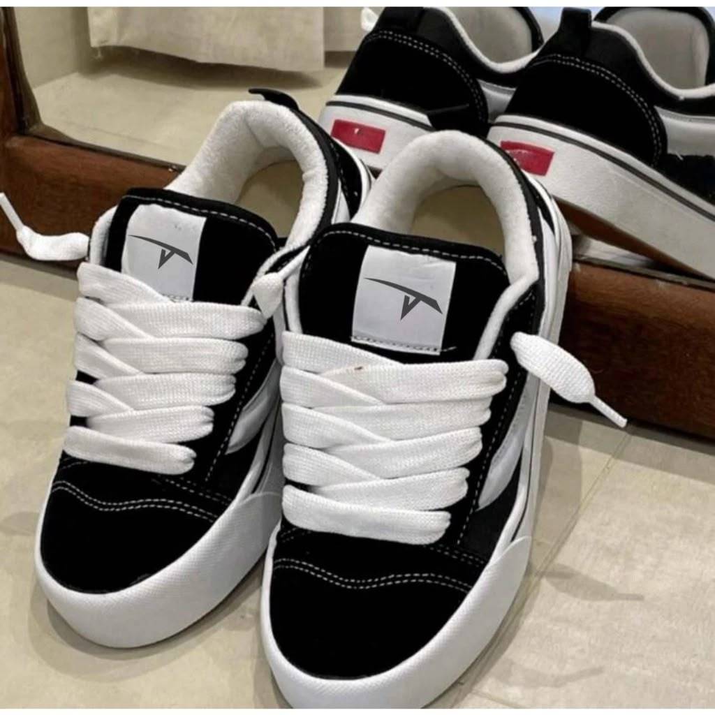 Tênis Casual Feminino Masculino Streetwear Skate Preto Branco Robusto Confortável Moda Urbana