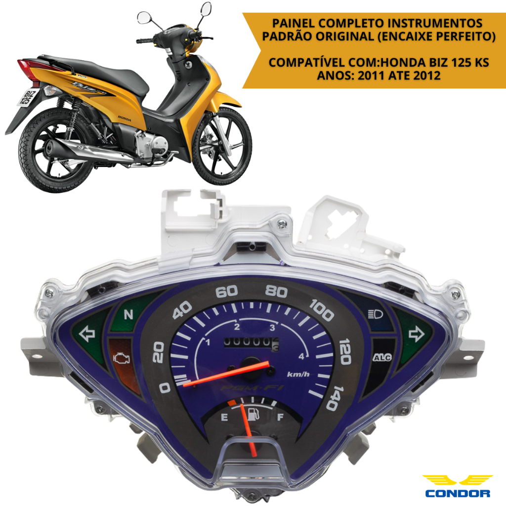 Painel Instrumentos Completo Condor Honda Biz 125 KS 2011 2012 Azul Velocímetro Marcador Painel Moto Reposição
