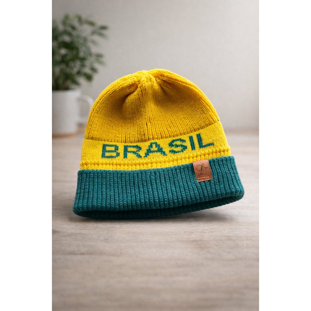 Touca Gorro Brasil Tricô Unissex Inverno Adulto Infantil Liso
