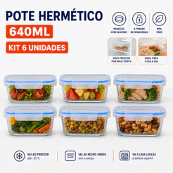 1, 2 ou 6 Pote Hermético 640ml Pote de Vidro Ideal para Micro-ondas Forno Freezer Tampa com 4 Travas