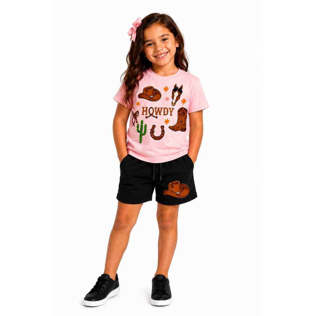 Conjunto KIT Infantil Camisa Camiseta Shorts Moletom Cowboy Unissex Conforto Estilo MENINO MENINA