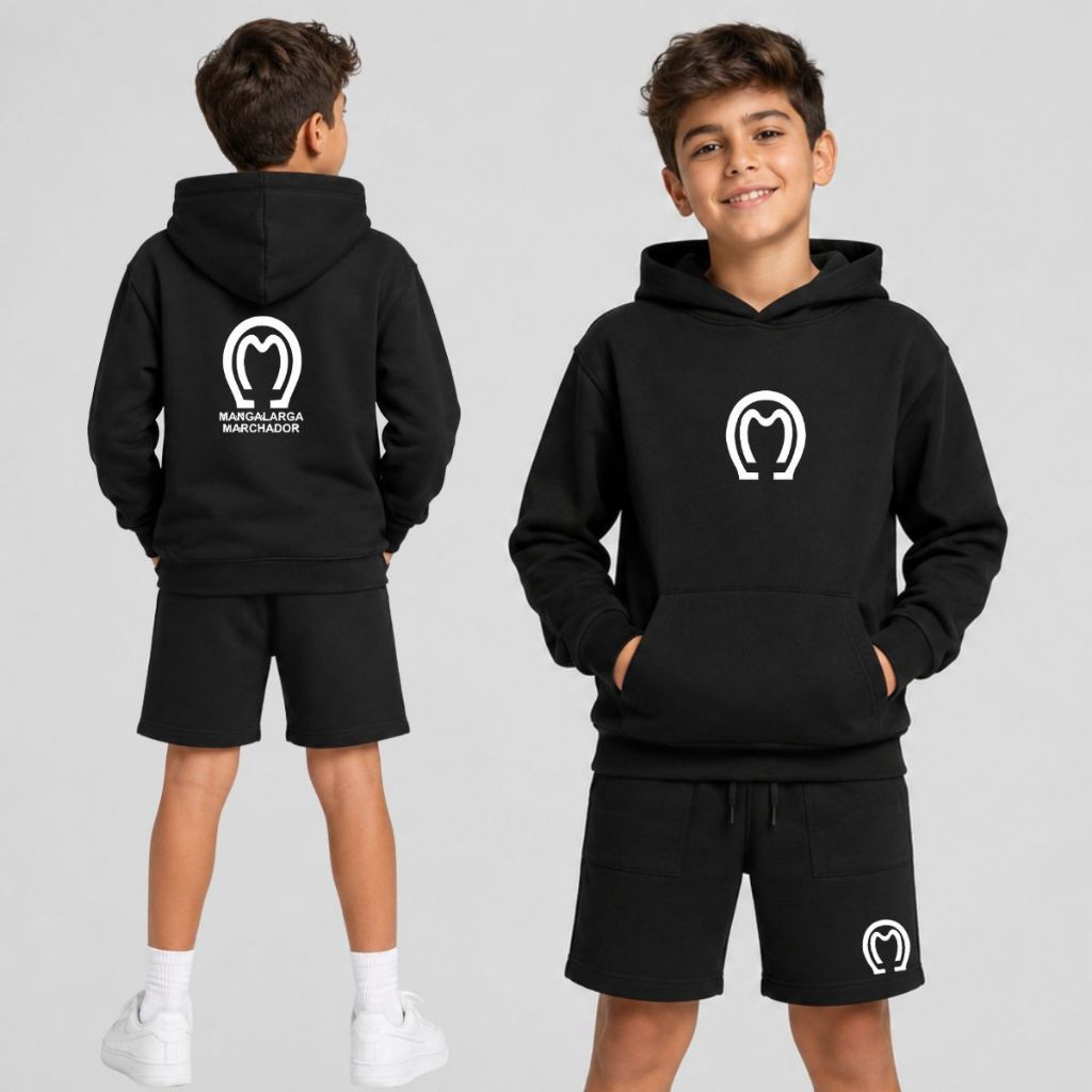 Kit Moletom e Bermuda Manga Larga Marchador Infantil Conjunto Blusa de Frio e Bermuda Moletom