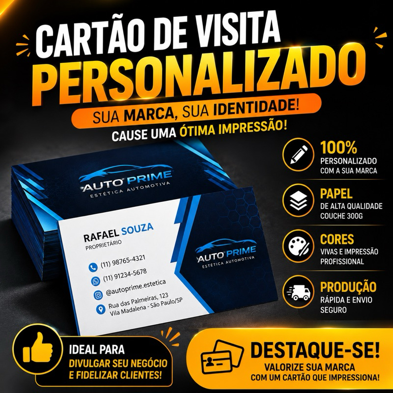 Cartão de Visita Personalizado Fidelidade 250 unidades Couchê 250g