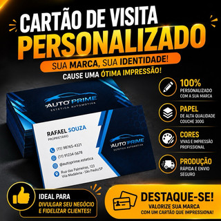 Cartão de Visita Personalizado Fidelidade 250 unidades Couchê 250g