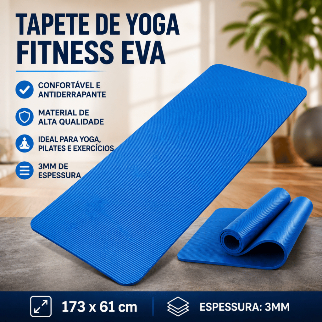 Tapete de Yoga Fitness EVA - Platina / Antiderrapante / Saúde / Alongamento / Meditar / Portátil