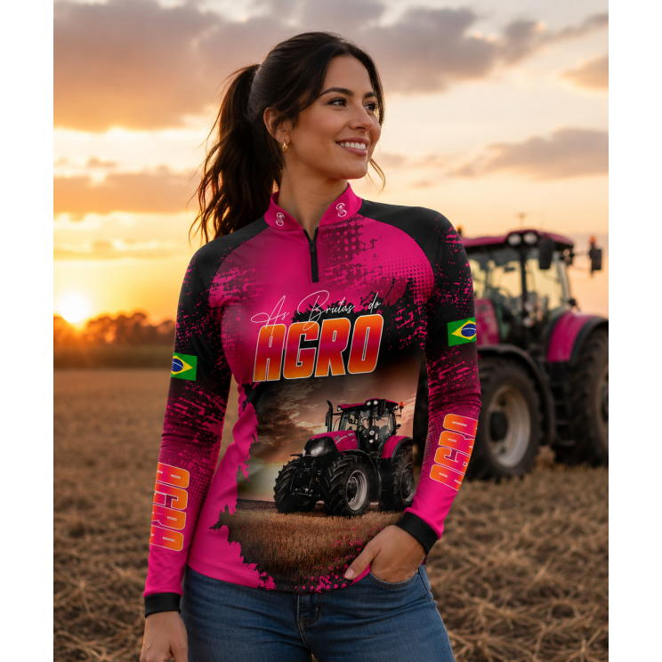 CAMISA CAMISETA AGRO UV FEMININA PROTECAO UV TERMICA MANGA LONGA SECAGEM RAPIDA AGRONOMIA TRATOR