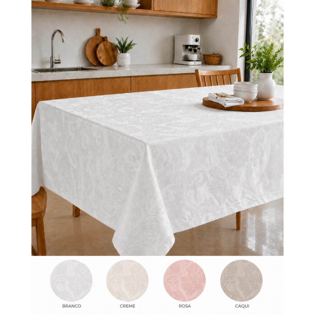 toalha de mesa jaguard 170x270 8 a 10 lugares quadrada 100% poliester não amassa