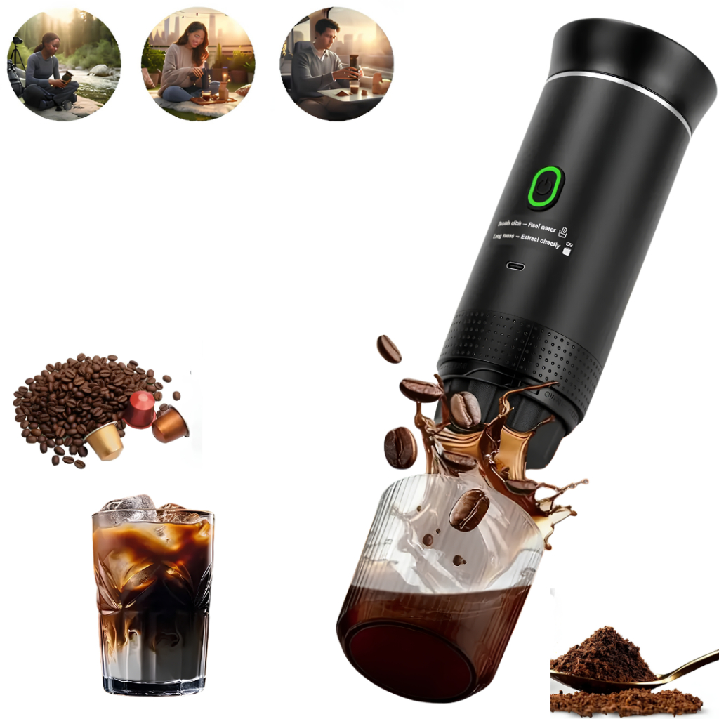 Cafeteira Portátil 3 em 1 Aquecimento 200s Extração 30s 3 a 5 Xícaras para Acampamento e Trabalho