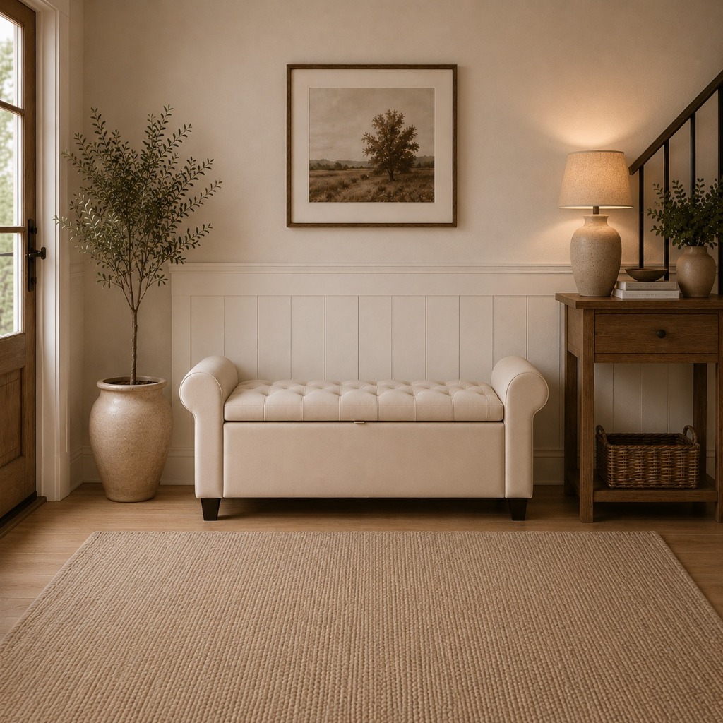Puff Recamier Baú 90cm Suede Banco Estofado Organizador Espaçoso Sapateira Multiuso Para Quarto Casal Premium Cor Bege