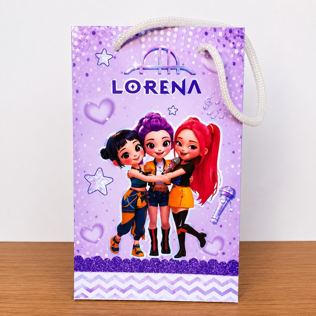 Sacolinha Personalizada com Nome e Idade GUERREIRAS DO KPOPy - Lembrancinha Infantil