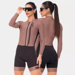 Macacão Macaquinho Ciclismo Feminino Manga Longa Forro Gel Inverno Roupa Pedal Mulher Bike Speed MTB