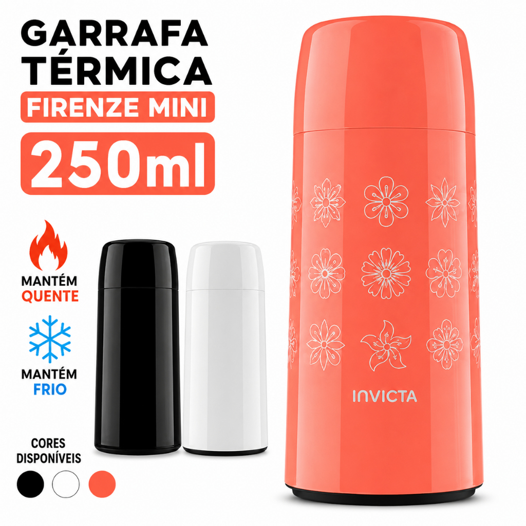 Mini Garrafa Térmica Firenze Mini 250ml Diversas Cores Café Cha bebidas Quentes mantem  - Invicta