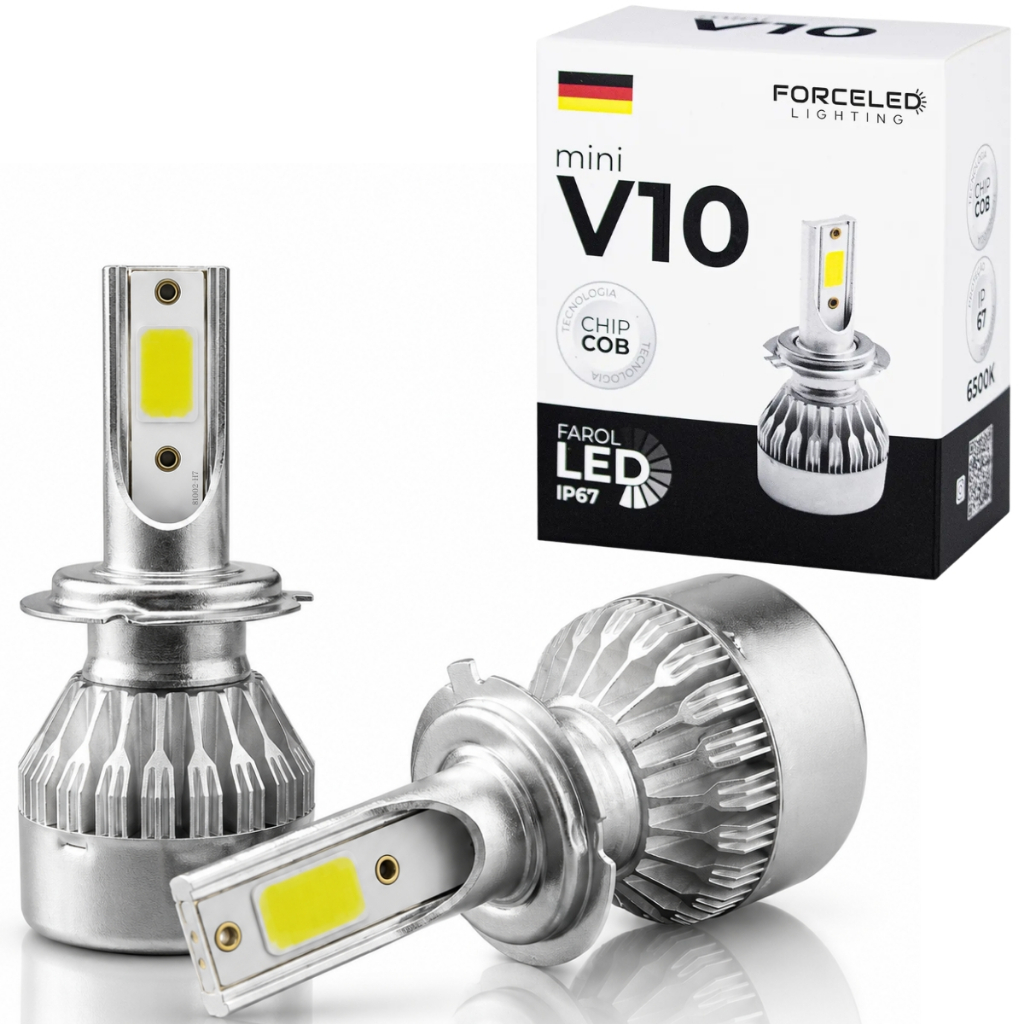 Kit Ultra Led V10 Mini H1 H3 H4 H7 H8 H9 H11 H13 H16 H27 HB3 HB4 20000 Lumens 6500K Efeito Xenon