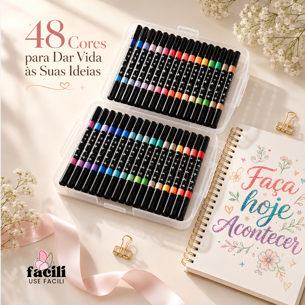 48 Cores Canetas Marcadoras Glitter Metalizada Ponta Dupla Conjunto De Canetinhas Colorir Bobby Goods