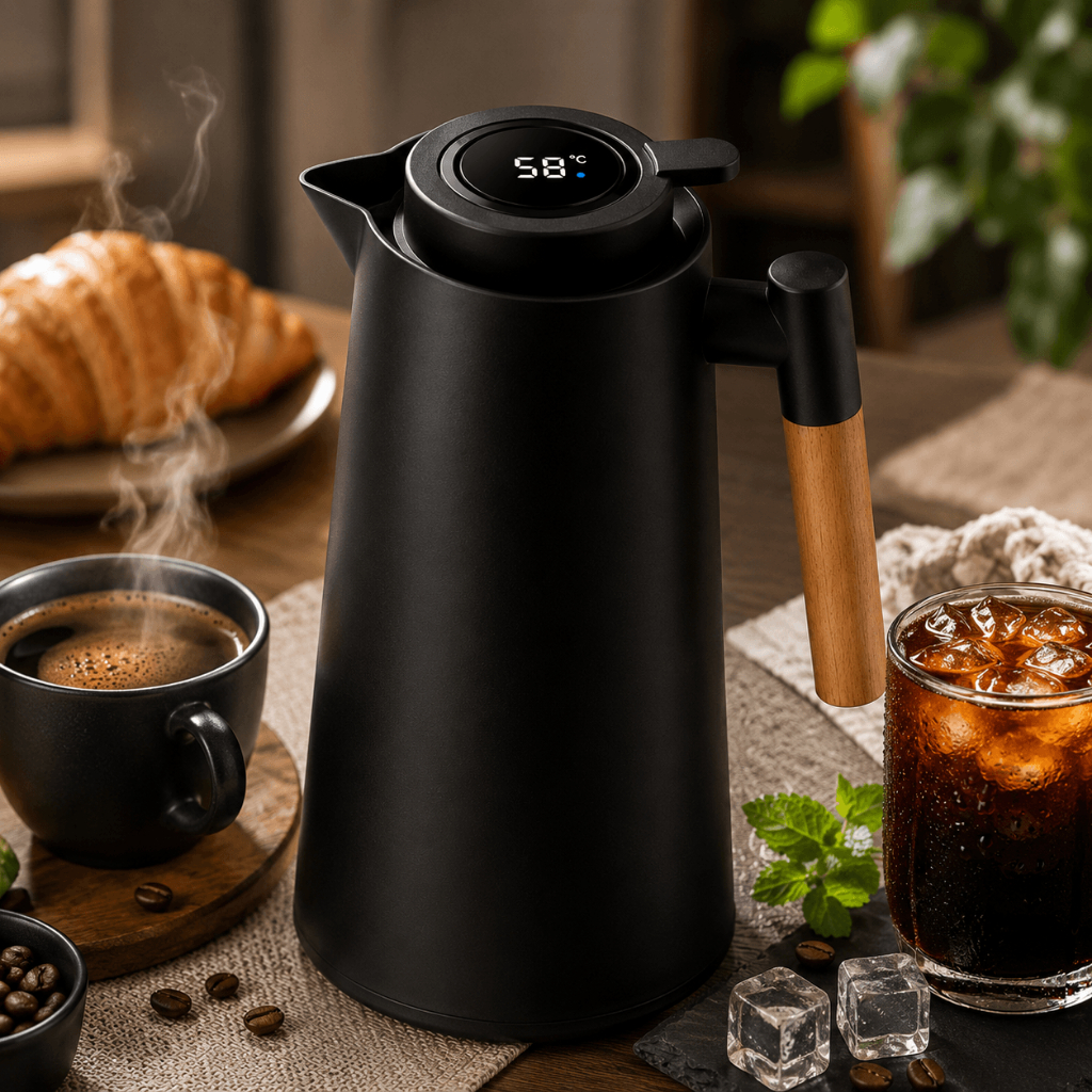 Garrafa Térmica 1L Com Termômetro Digital LED Inteligente Para Café Chá Antivazamento