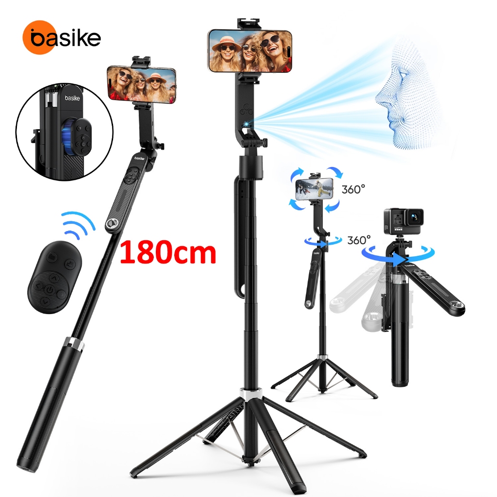 Basike Bastão De Selfie Para Celular Bluetooth Suporte De Quatro Pernas 1.8M Controle Remoto Integrado