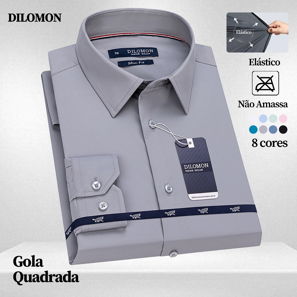 Dilomon Camisa Social Manga Longa - Respirável Slim Fit Elastano - Lisa Não Amassa para Trabalho