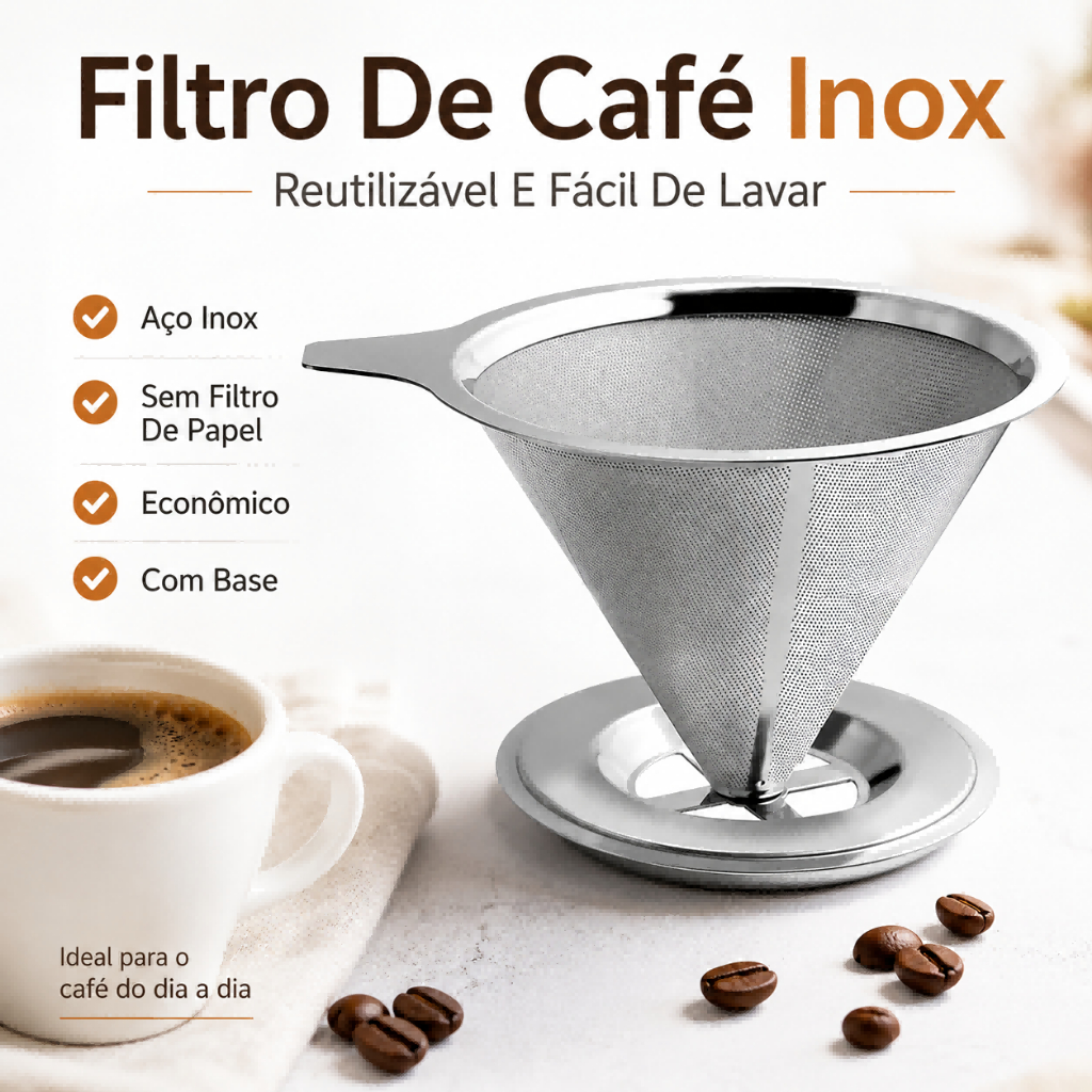 Coador De Café Inox Permanente Reutilizável Com Suporte Tamanhos P E G