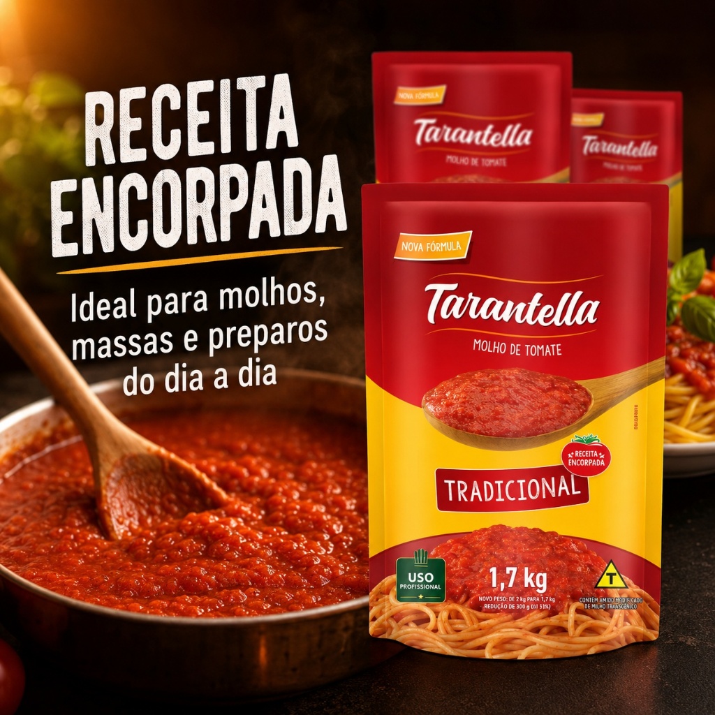 Kit 3 Sachês Molho Tomate Tarantella Tradicional 1,7kg Food Service para Molhos Pizza