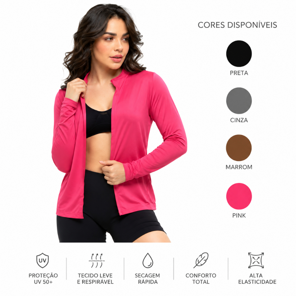 Cardigan Feminino UV50+ Casaquinho Proteção Solar Academia Caminhada Praia Fitness