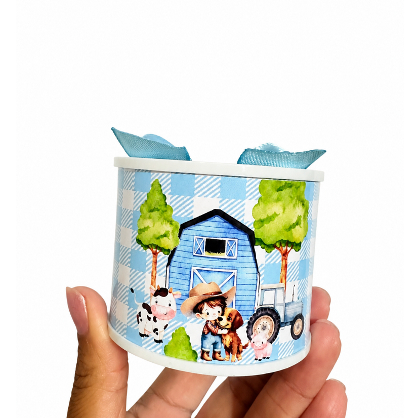 Kit Tubolatas personalizadas 5×6- Lembrancinha de maternidade/chá de bebê/Aniversário/casamento/batizado/Fazendinha azul