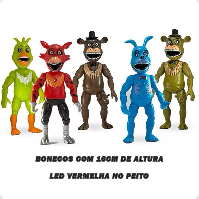 Kit 5 bonecos Animatronics Five  Nights At Freddys,a Cartelado brinquedo bonecos Black Friday 2025