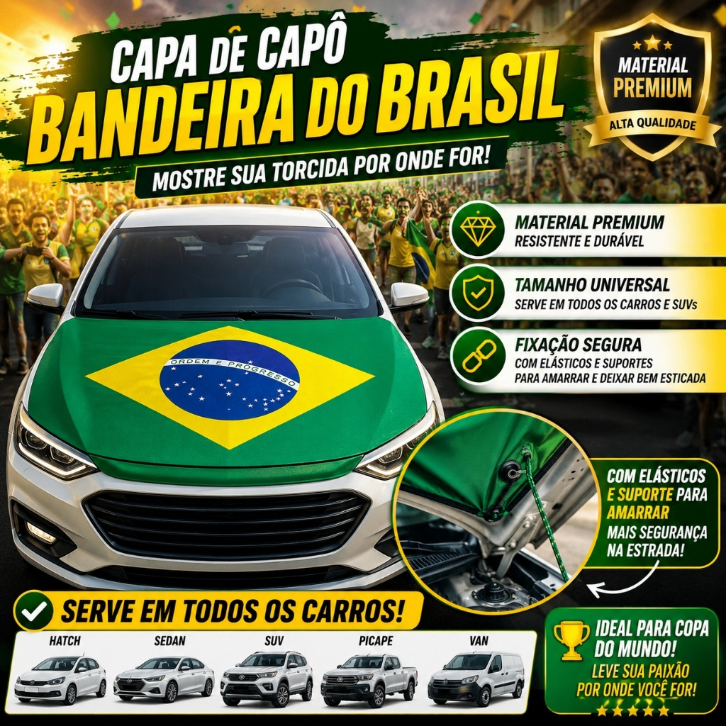 Bandeira Do Brasil Para Capô De Carro 180cm X 100cm Copa Do Mundo Elastico Ajustavel Top lançamento