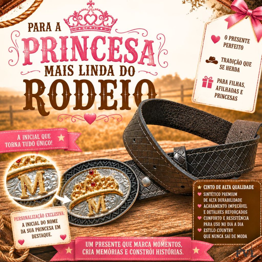 Cinto Infantil Country Princesa Batizado Aniversario Presente Recém Nascido Peao Rodeio Feminino Cha de Bebe Princesa