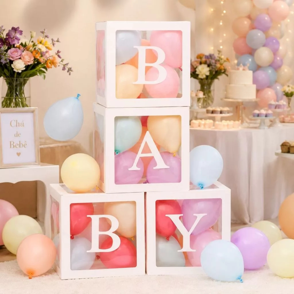 4 Cubos Baby Pintado / Decoração de Festa / Decoração Chá de Bebê e Revelação 30CM