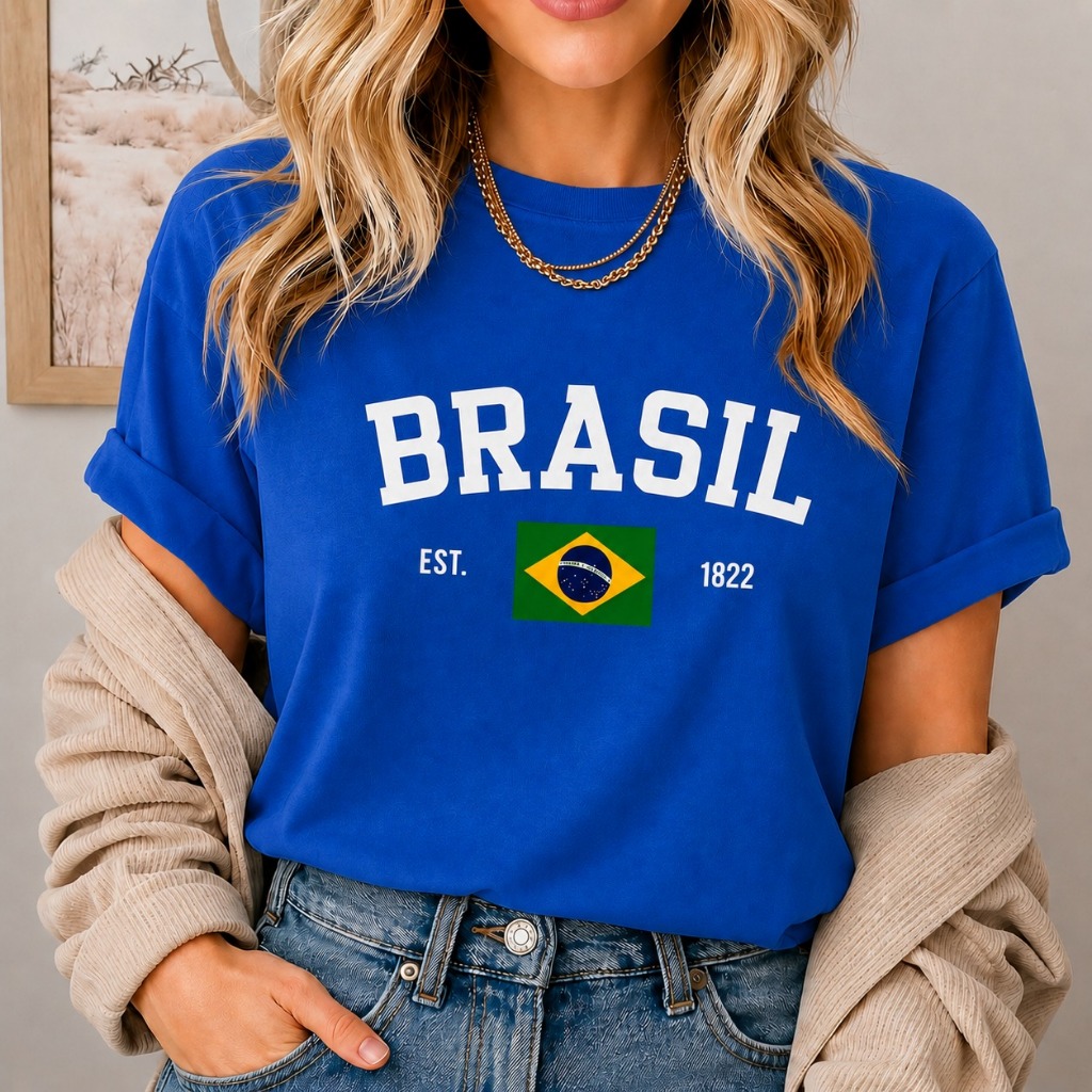 Camiseta Feminina Estilosa T Shirt Copa do Mundo  Eleição Patriota Brasil Algodão 100% Básica Bandeira Camisa Estampada