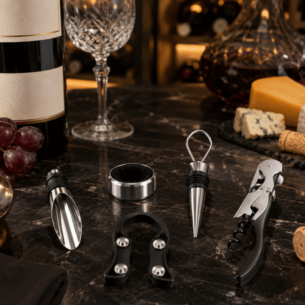 Kit para Vinho 5 Peças com Acessórios Garrafa Inox - Wincy Casa / Bar Adega Sommelier Bebidas