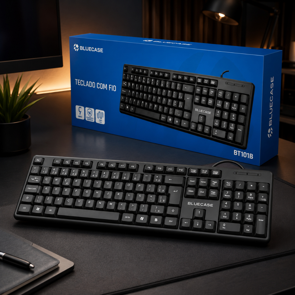 TECLADO USB BLUECASE BT101B - PRETO, 107 TECLAS, ABNT2, CABO 1,2M