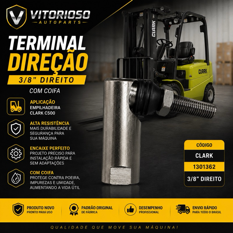 Terminal Direção 3/8 Direito Clark 1301362 Empilhadeira C500 Com Coifa Borracha