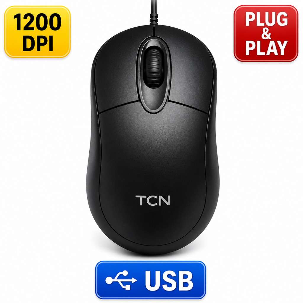 Mouse USB Com Fio 1200 DPI Óptico Preto Ergonômico Plug & Play PC Notebook