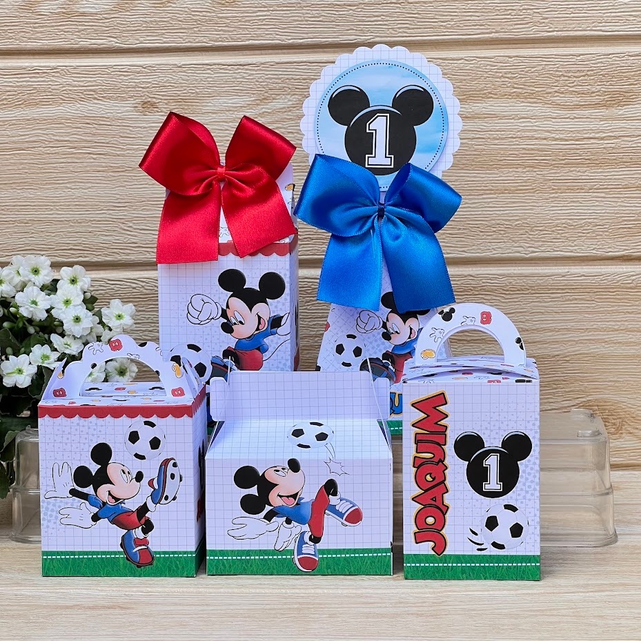 Kit Personalizado Caixinhas | Mickey Futebol | Lembrancinhas Decoração Festa Infantil Menina | Pegue e Monte