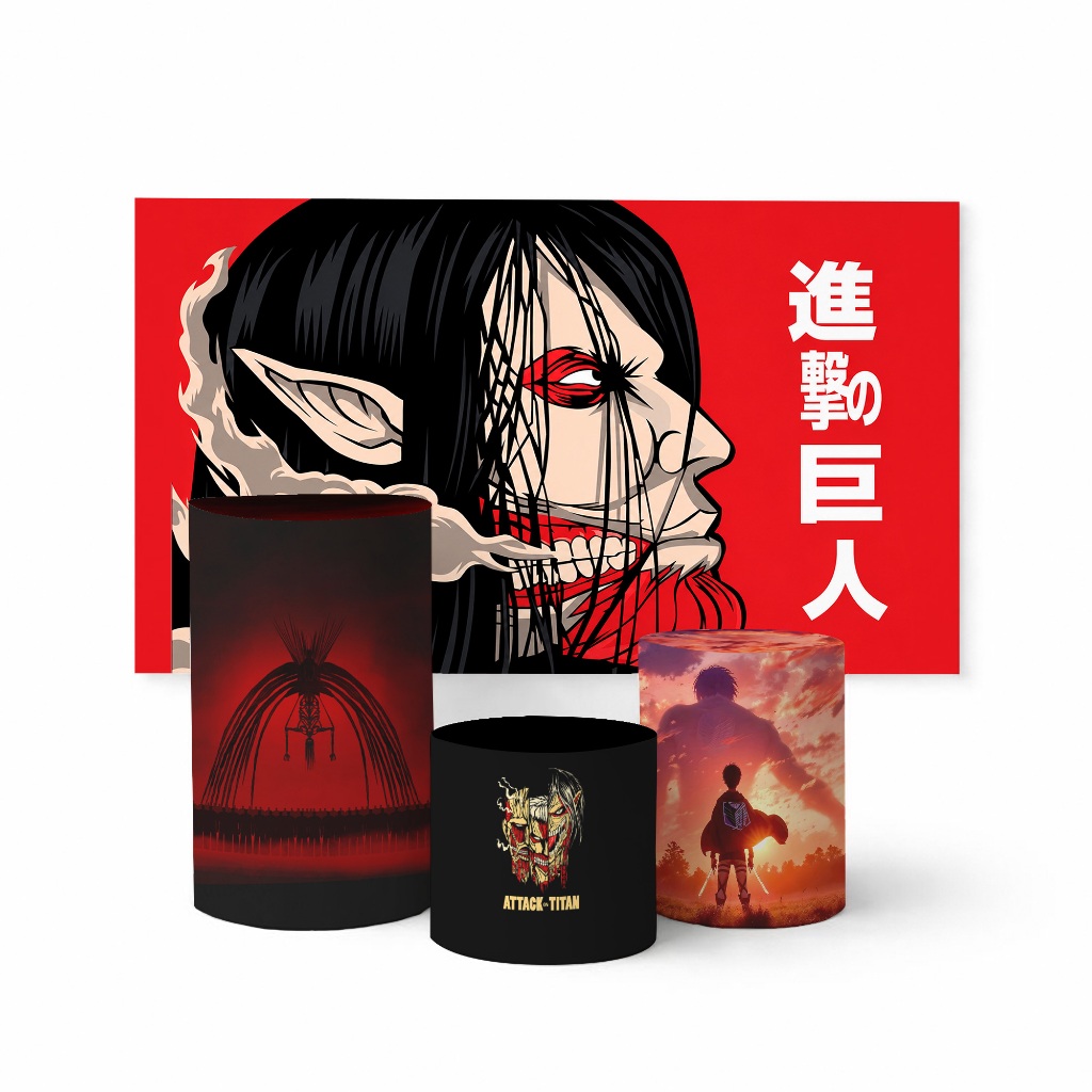 Kit Capas Painel Redondo Horizontal e Vertical + 3 Capas Cilindro Attack on Titan Eren REF 391