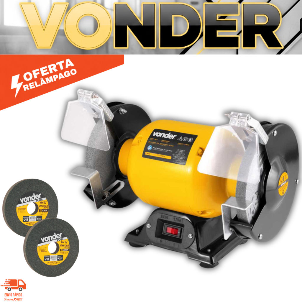 Motoesmeril De Bancada 6 Polegadas 360w 2 Rebolos Mono Para Oficina - Vonder
