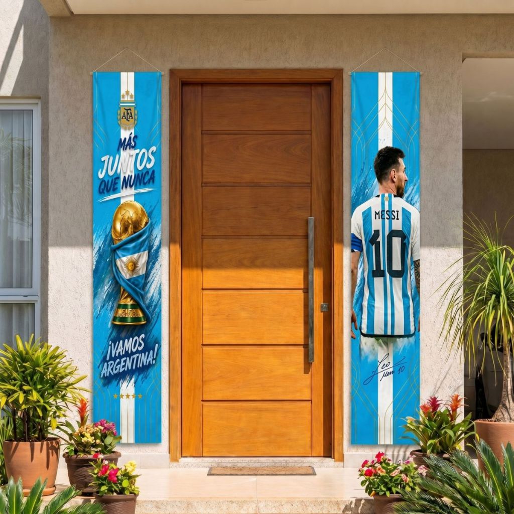 Kit 2 Faixas Verticais Copa 2026 Decoração Futebol Brasil Argentina Portugal Torcedor