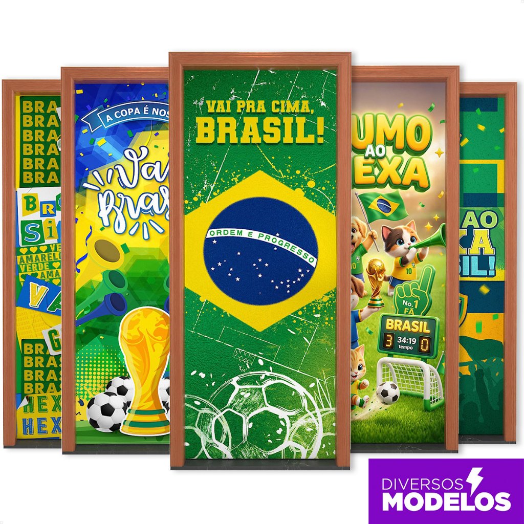 Capa de Porta Futebol Decorativa Brasil 2,10x0,80m Sublimado Em Tecido