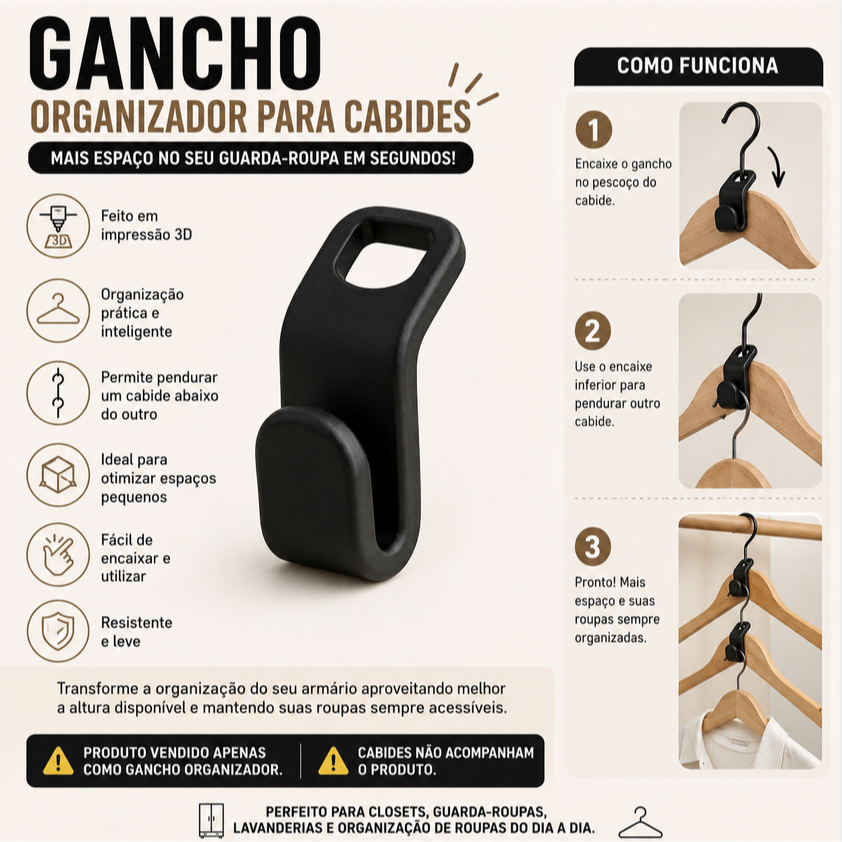 Otimizador de espaço | Kit de organização de 10 a 50 Ganchos Extensores de Cabides - Cabide Mágico - Suporte para roupas
